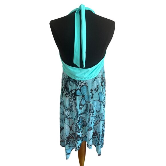 Womens Halter Neck Turquoise Butterfly Print  2 Pc Swimsuit Dress, Size XXL - Picture 3 of 16
